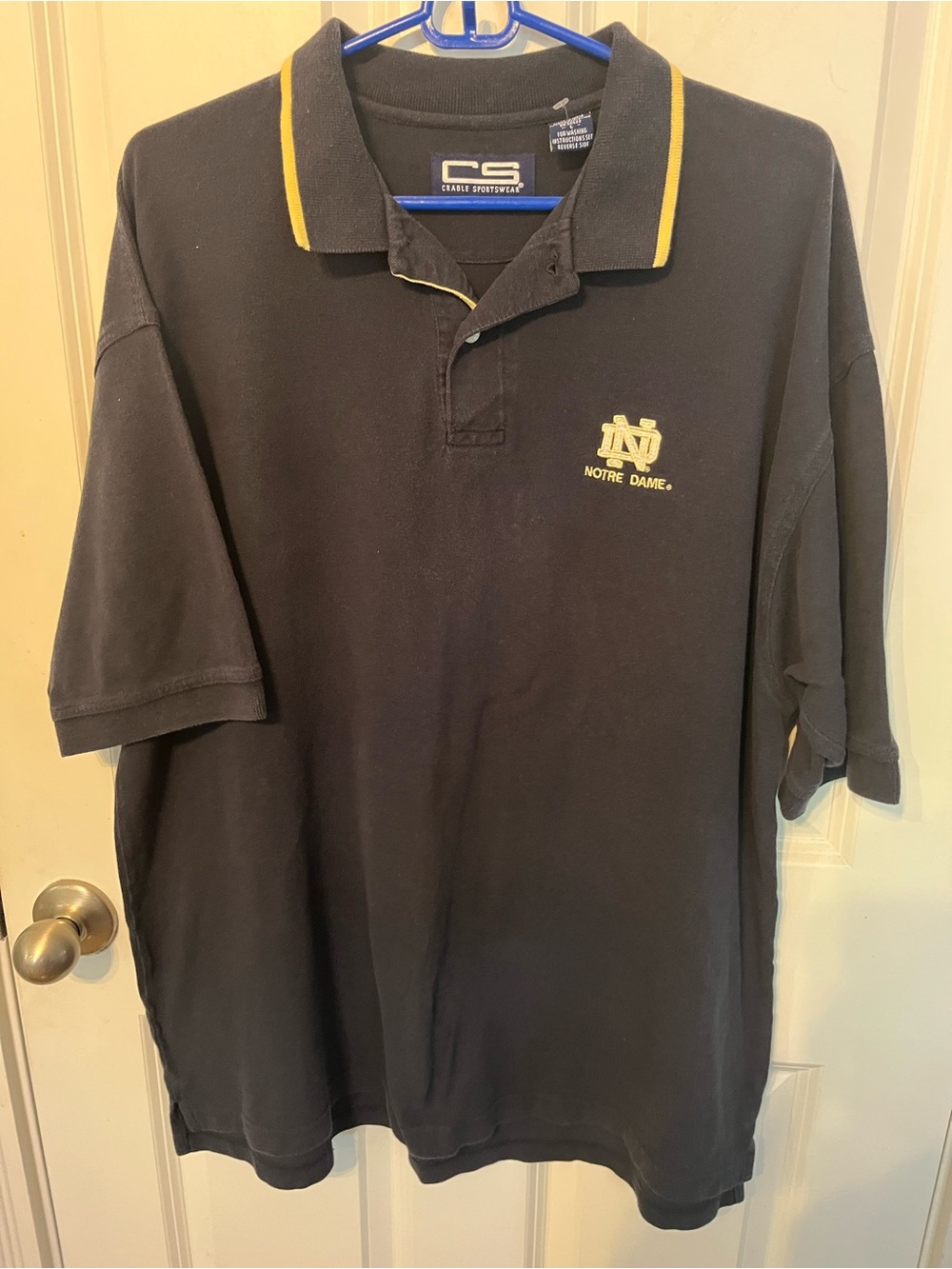 Notre Dame Vintage Polo Shirt navy blue with Yellow Trim size large VINTAGE